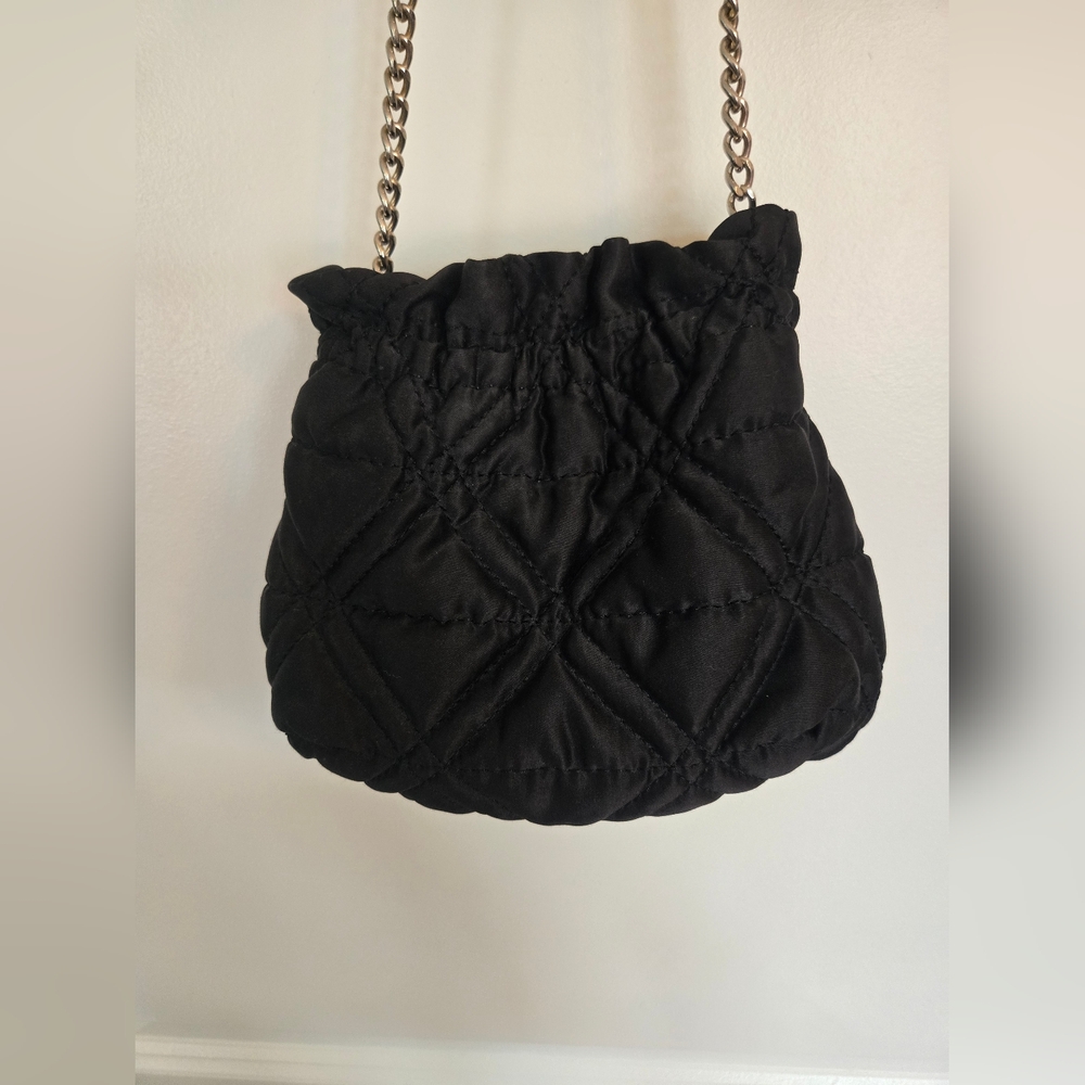 Black Satin Quilted Mini Bag | Puffer Crossbody Chain | Ruched Y2K Evening Purse